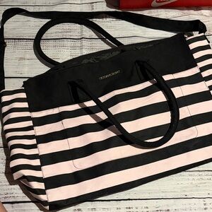 Victoria's Secret Black and Light Pink Striped Tote